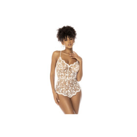 Body blanc transparent Celina avec dentelle brodée florale, bretelles ajustables